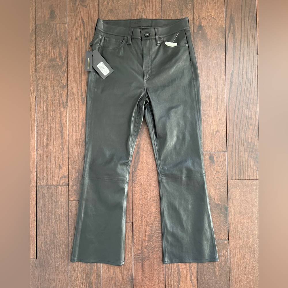 NWT Rag & Bone Black Nina High Rise Ankle Flare Leather Pants 27